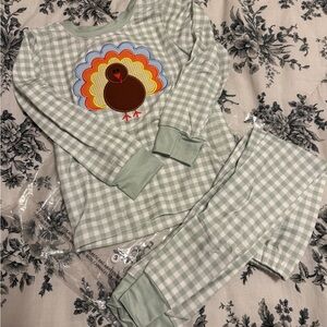 NWT Green Checkered Pajamas with Turkey Design